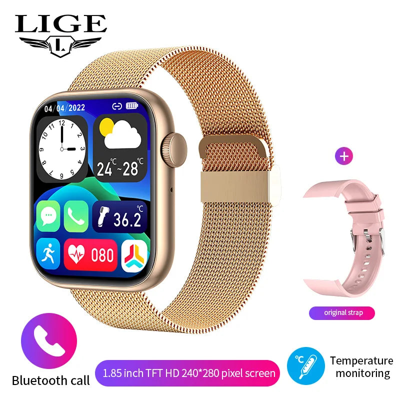 LIGE-Relógio inteligente para homens e mulheres, carregamento sem fio Smartwatch, chamadas Bluetooth, pulseira de fitness, relógio personalizado, novo, 2025