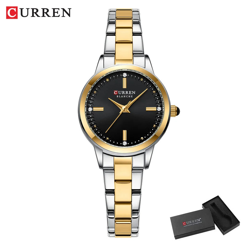 CURREN Relógio de quartzo original para mulheres moda elegante relógios femininos de aço inoxidável à prova d'água relógio de pulso feminino