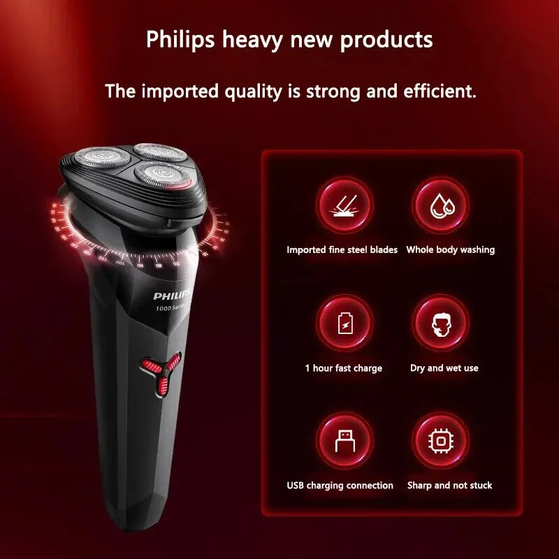 Philips s1113 barbeador elétrico carga usb lâmina powercut de aço inoxidável lâmina tripla cabeça flutuante masculino barbear rápido aparador de barba