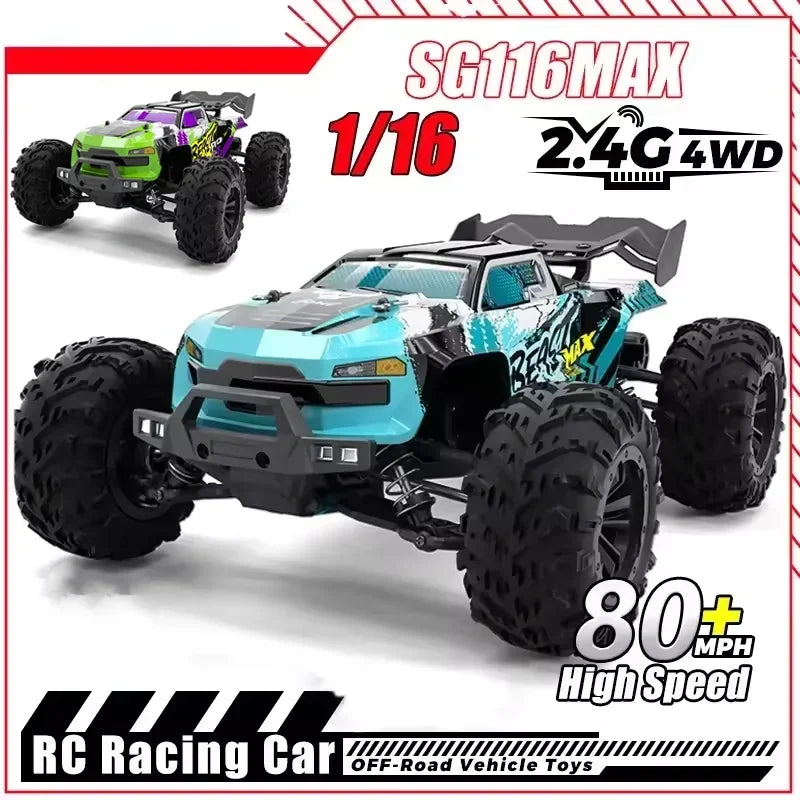 Novo sg116 max/pro rc carro sem escova 4wd carro 80 km/h carro de corrida profissional 2.4g alta velocidade fora de estrada deriva carros brinquedo de controle remoto