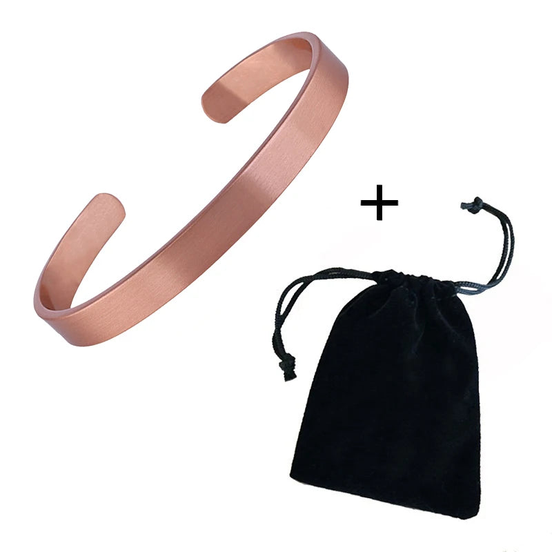 Conjunto de pulseiras e anéis de cobre puro simplicidade manguito pulseiras magnéticas para mulheres homens artrite saúde jóias de cobre sólido