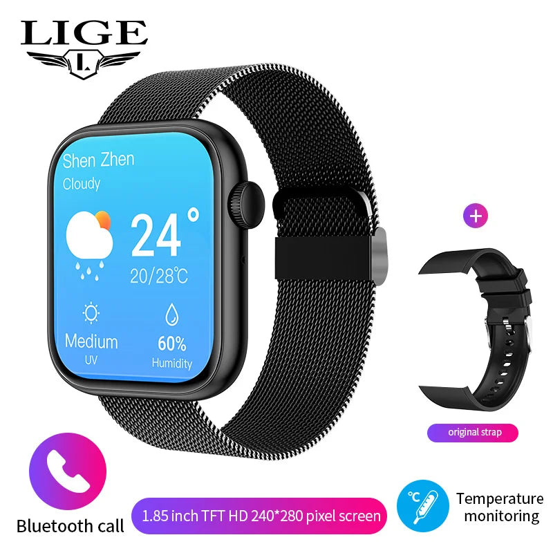 LIGE-Relógio inteligente para homens e mulheres, carregamento sem fio Smartwatch, chamadas Bluetooth, pulseira de fitness, relógio personalizado, novo, 2025