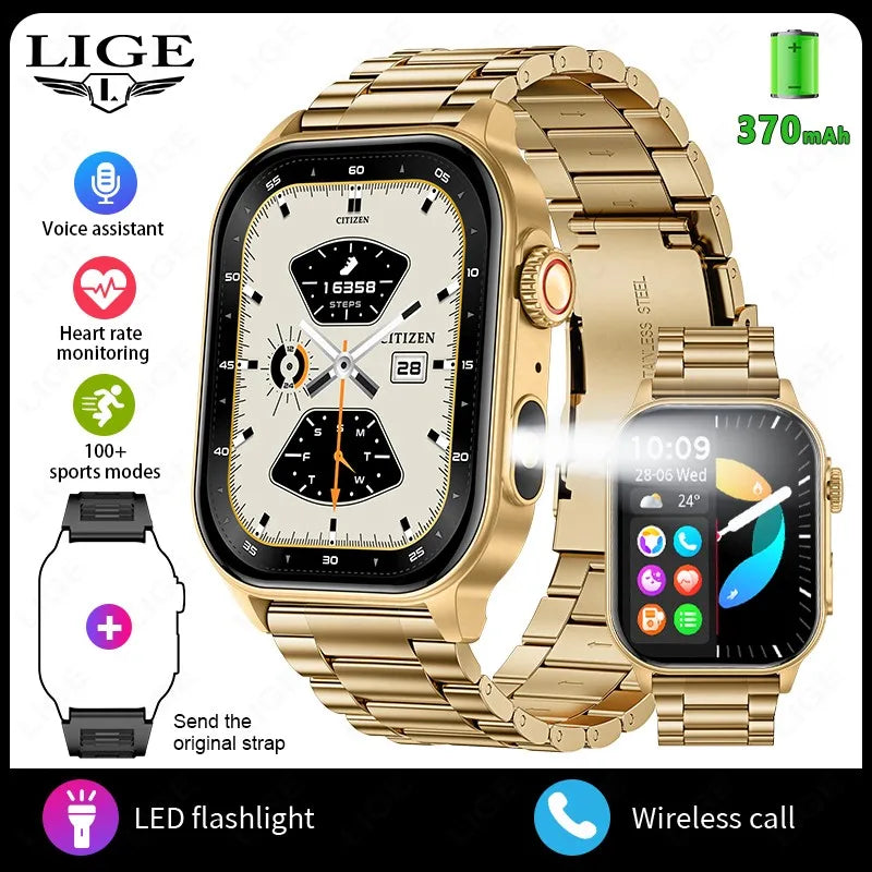 Lige novo relógio inteligente masculino lanterna 2.01 "hd tela grande ai voz bluetooth chamada esporte relógios monitor de saúde smartwatch feminino