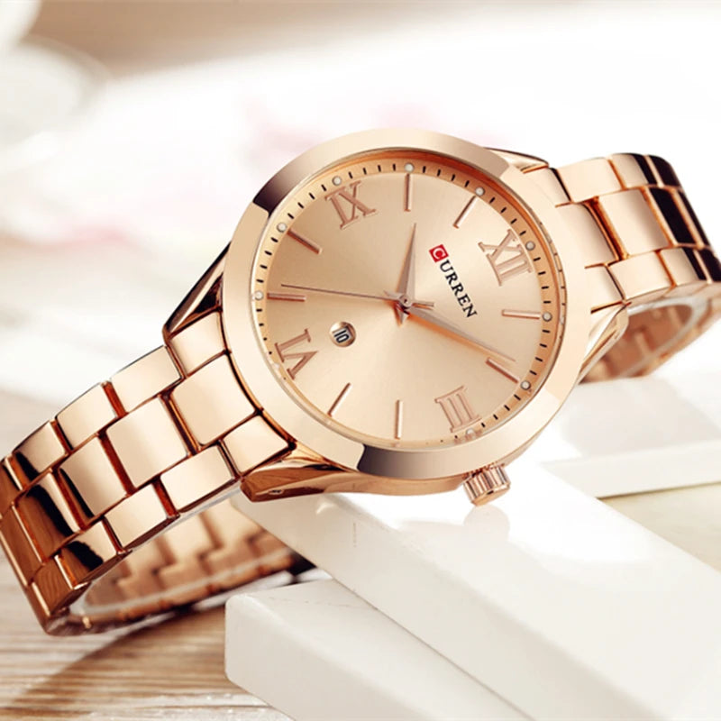 Curren senhoras relógio para mulheres moda retro feminino relógio à prova dwaterproof água aço relógio de quartzo para mulher natal relógio feminino 9007