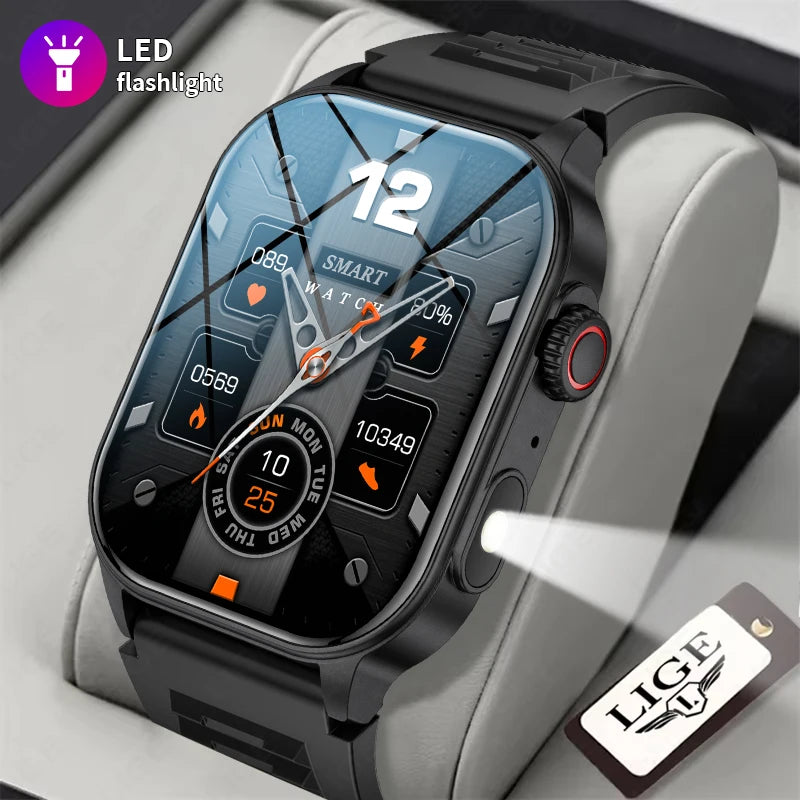 Lige novo relógio inteligente masculino lanterna 2.01 "hd tela grande ai voz bluetooth chamada esporte relógios monitor de saúde smartwatch feminino