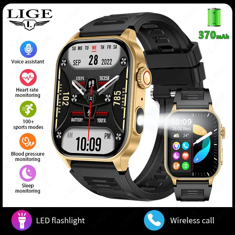 Lige novo relógio inteligente masculino lanterna 2.01 "hd tela grande ai voz bluetooth chamada esporte relógios monitor de saúde smartwatch feminino