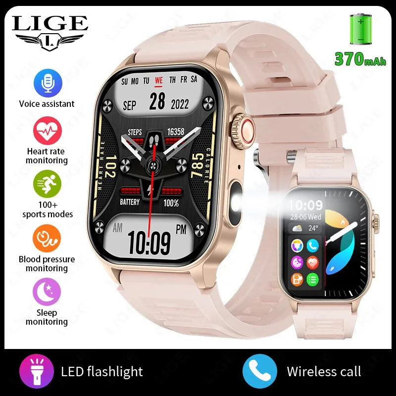 Lige novo relógio inteligente masculino lanterna 2.01 "hd tela grande ai voz bluetooth chamada esporte relógios monitor de saúde smartwatch feminino