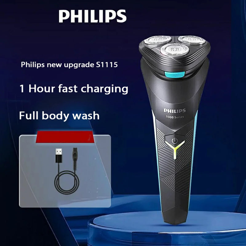 Philips s1113 barbeador elétrico carga usb lâmina powercut de aço inoxidável lâmina tripla cabeça flutuante masculino barbear rápido aparador de barba