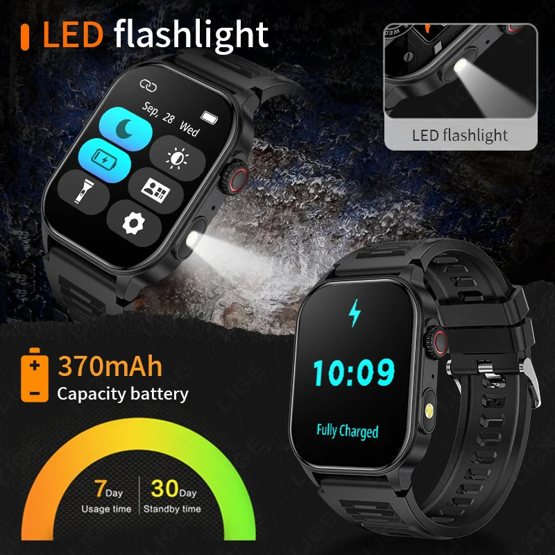 Lige novo relógio inteligente masculino lanterna 2.01 "hd tela grande ai voz bluetooth chamada esporte relógios monitor de saúde smartwatch feminino