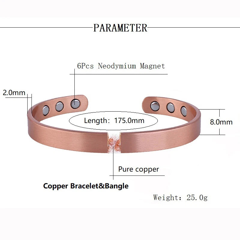 Conjunto de pulseiras e anéis de cobre puro simplicidade manguito pulseiras magnéticas para mulheres homens artrite saúde jóias de cobre sólido