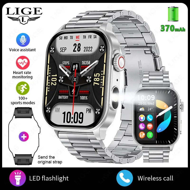 Lige novo relógio inteligente masculino lanterna 2.01 "hd tela grande ai voz bluetooth chamada esporte relógios monitor de saúde smartwatch feminino