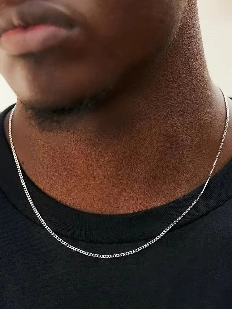 Colar de corrente cubana masculina de 3mm, colar simples de aço inoxidável, joias de aço de titânio, acessórios de tendência, presente