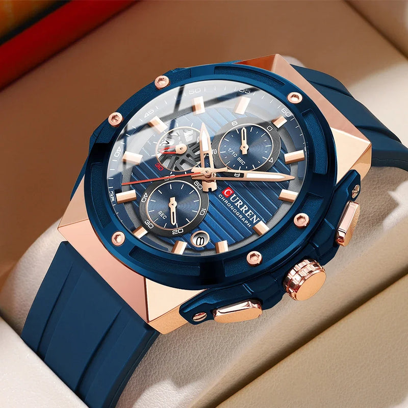 CURREN Moda Esportes Multifuncional Cronógrafo Relógio de Quartzo com Pulseira de Silicone Design Criativo Mostrador Luminoso Mãos