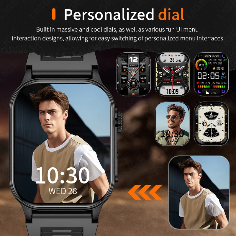 Lige novo relógio inteligente masculino lanterna 2.01 "hd tela grande ai voz bluetooth chamada esporte relógios monitor de saúde smartwatch feminino