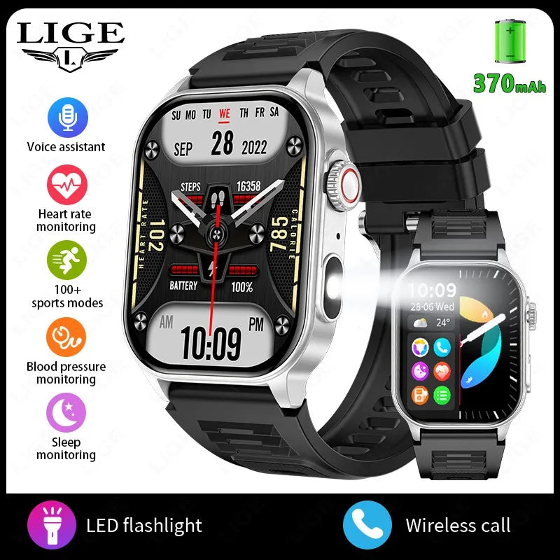 Lige novo relógio inteligente masculino lanterna 2.01 "hd tela grande ai voz bluetooth chamada esporte relógios monitor de saúde smartwatch feminino
