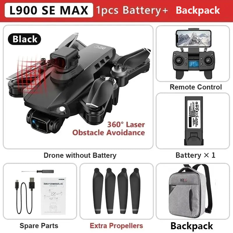 L900 Pro SE MAX GPS Drone 4K Câmera HD dupla profissional 5G WIFI 360 ° Motor sem escova para evitar obstáculos Rc FPV Quadcopter Dron