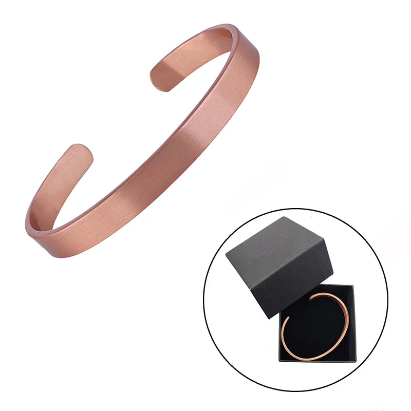 Conjunto de pulseiras e anéis de cobre puro simplicidade manguito pulseiras magnéticas para mulheres homens artrite saúde jóias de cobre sólido