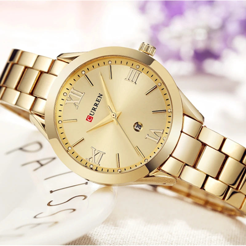 Curren senhoras relógio para mulheres moda retro feminino relógio à prova dwaterproof água aço relógio de quartzo para mulher natal relógio feminino 9007