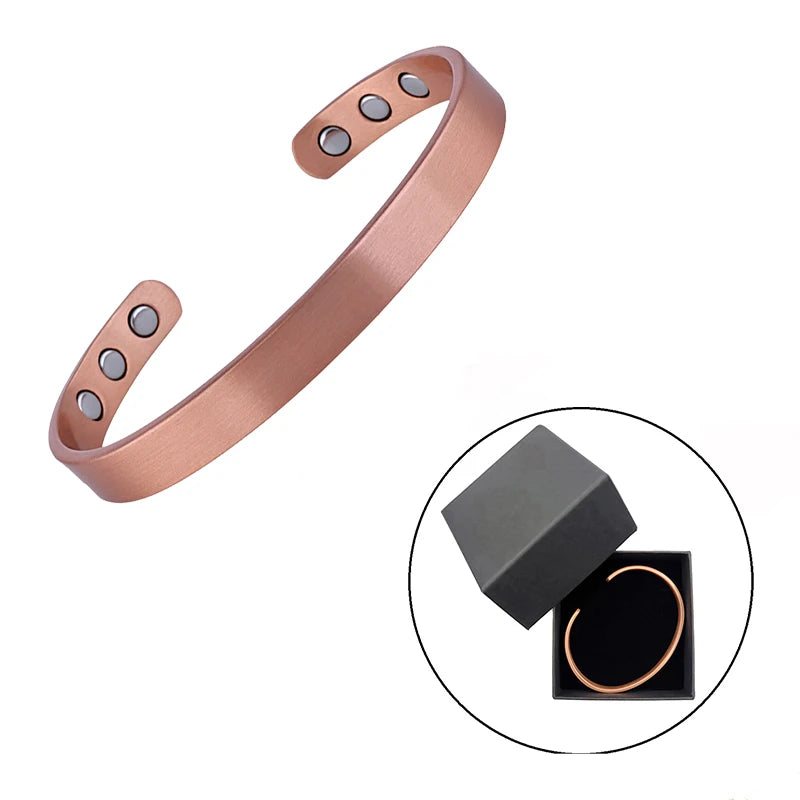 Conjunto de pulseiras e anéis de cobre puro simplicidade manguito pulseiras magnéticas para mulheres homens artrite saúde jóias de cobre sólido