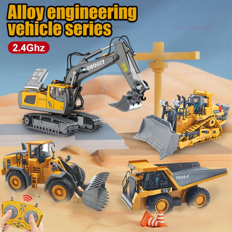 Crianças rc carro brinquedos 2.4ghz controle remoto liga escavadeira caminhão basculante bulldozer veículo de construção elétrica presentes para meninos meninas