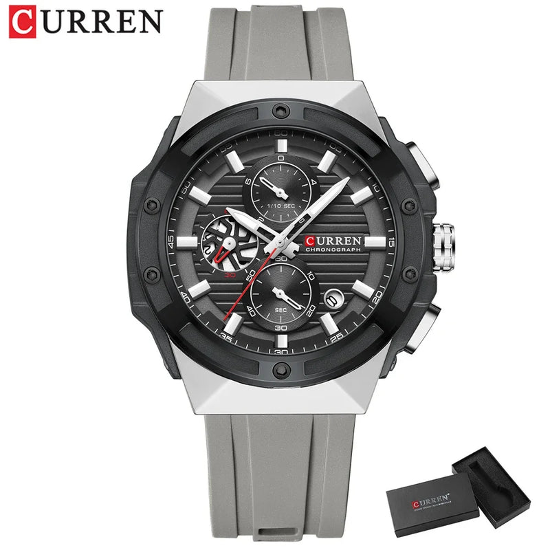 CURREN Moda Esportes Multifuncional Cronógrafo Relógio de Quartzo com Pulseira de Silicone Design Criativo Mostrador Luminoso Mãos