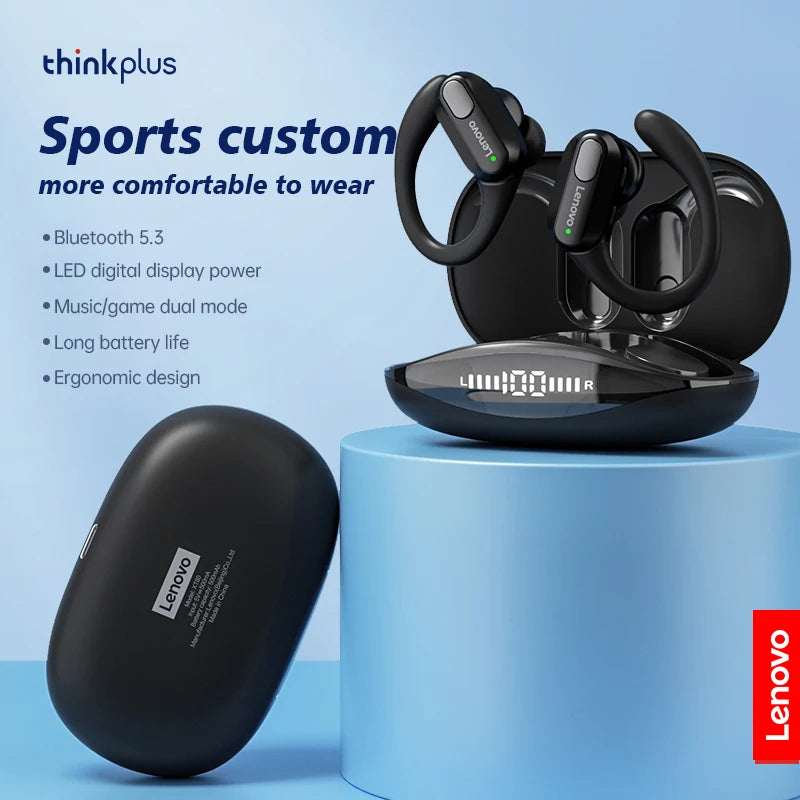 Fones de ouvido esportivos sem fio originais Lenovo XT80 com microfones, display de energia LED, som estéreo de alta fidelidade Bluetooth 5.3 TWS Fones de ouvido
