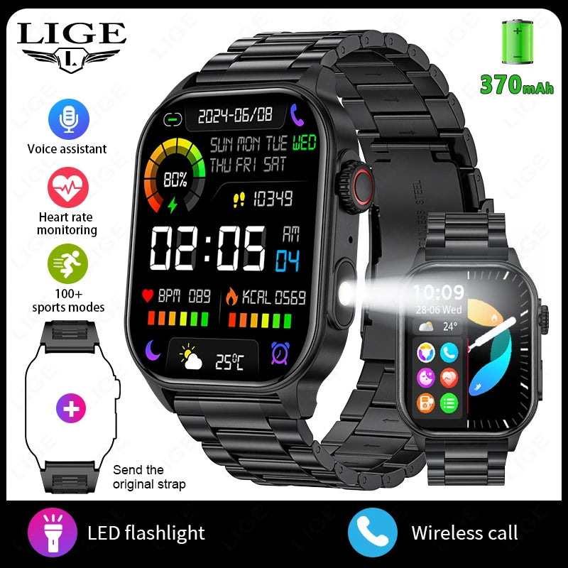 Lige novo relógio inteligente masculino lanterna 2.01 "hd tela grande ai voz bluetooth chamada esporte relógios monitor de saúde smartwatch feminino