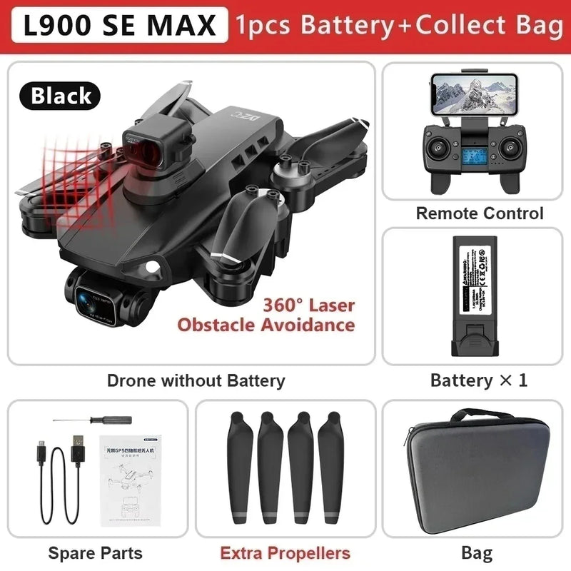 L900 Pro SE MAX GPS Drone 4K Câmera HD dupla profissional 5G WIFI 360 ° Motor sem escova para evitar obstáculos Rc FPV Quadcopter Dron