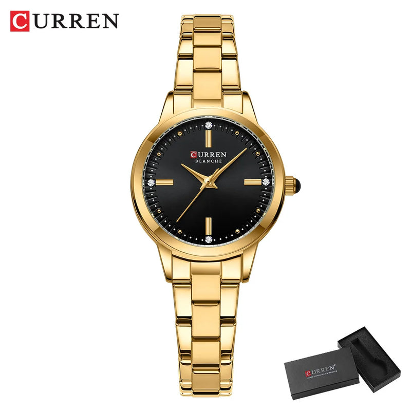 CURREN Relógio de quartzo original para mulheres moda elegante relógios femininos de aço inoxidável à prova d'água relógio de pulso feminino
