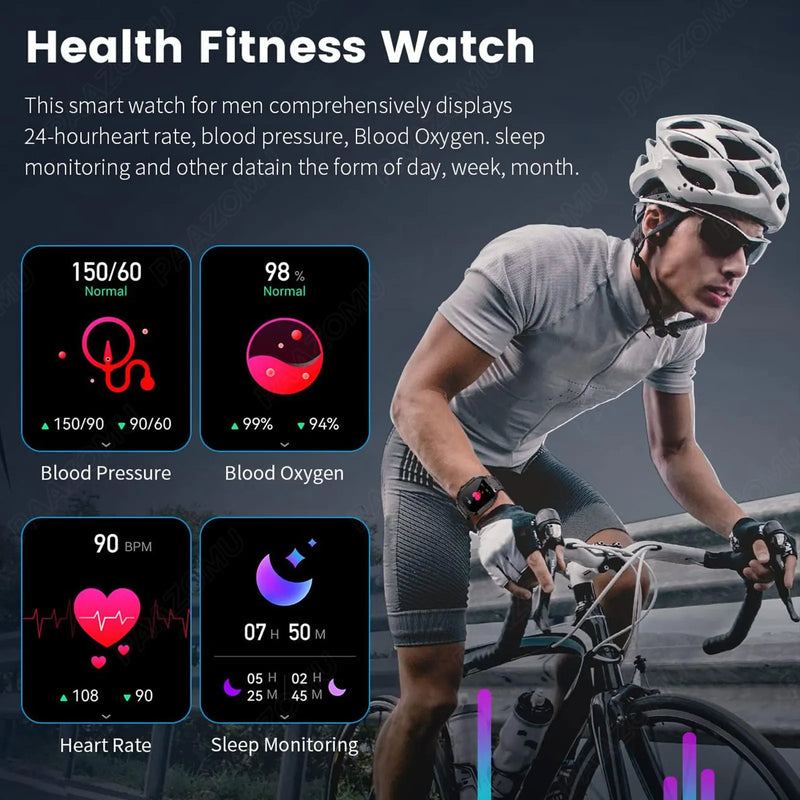 Relógio inteligente ao ar livre para homens, 400mAh bateria grande, rastreador de fitness, frequência cardíaca, IP67 impermeável, chamada bluetooth, esporte smartwatch militar