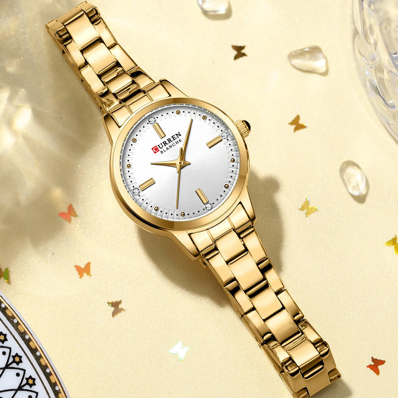 CURREN Relógio de quartzo original para mulheres moda elegante relógios femininos de aço inoxidável à prova d'água relógio de pulso feminino