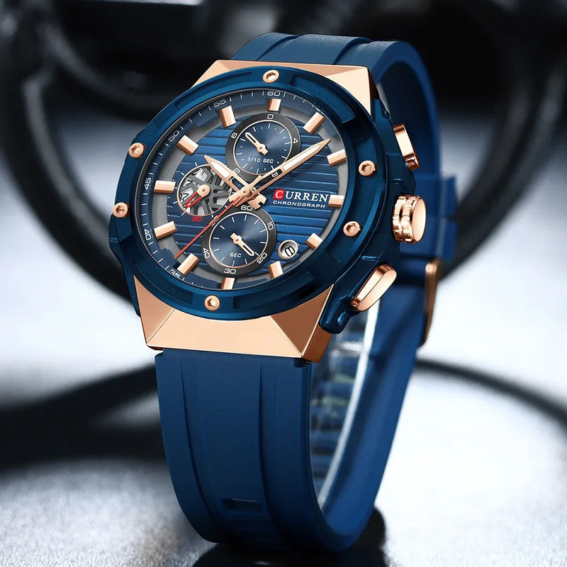 CURREN Moda Esportes Multifuncional Cronógrafo Relógio de Quartzo com Pulseira de Silicone Design Criativo Mostrador Luminoso Mãos