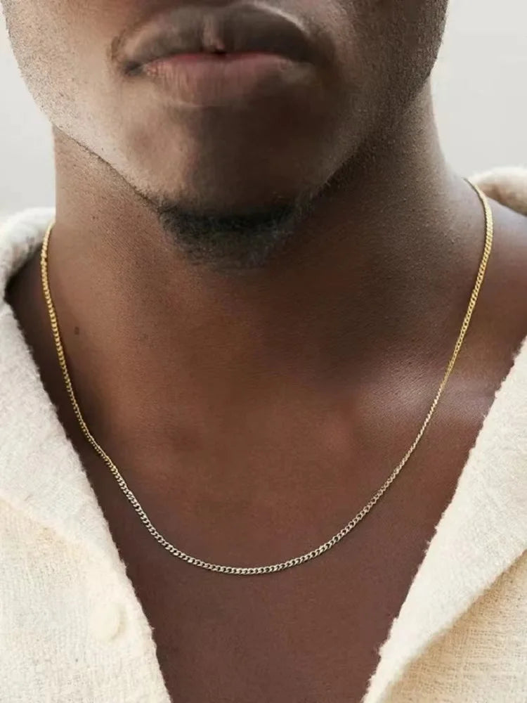 Colar de corrente cubana masculina de 3mm, colar simples de aço inoxidável, joias de aço de titânio, acessórios de tendência, presente