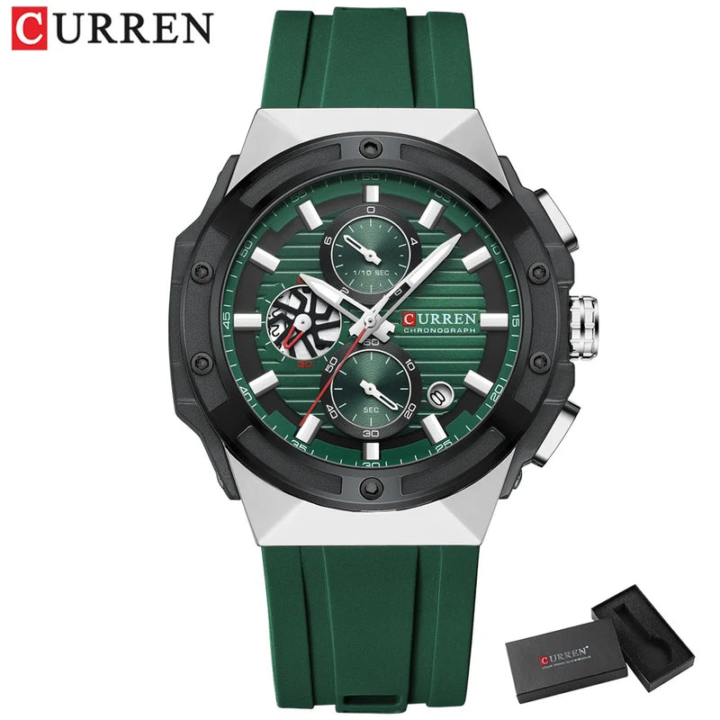 CURREN Moda Esportes Multifuncional Cronógrafo Relógio de Quartzo com Pulseira de Silicone Design Criativo Mostrador Luminoso Mãos
