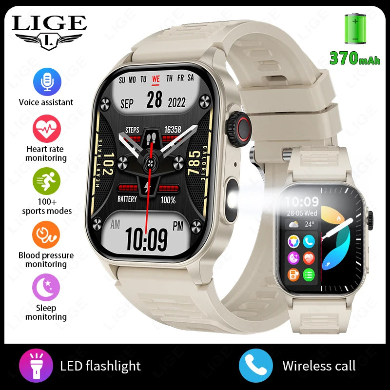 Lige novo relógio inteligente masculino lanterna 2.01 "hd tela grande ai voz bluetooth chamada esporte relógios monitor de saúde smartwatch feminino