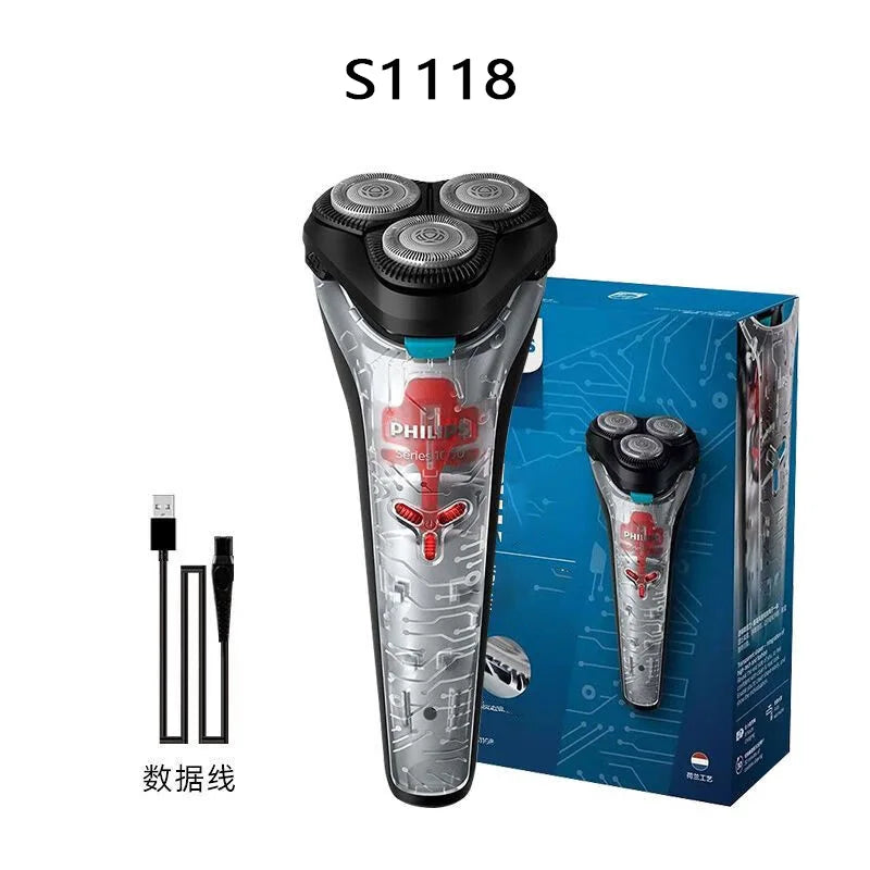 Philips s1113 barbeador elétrico carga usb lâmina powercut de aço inoxidável lâmina tripla cabeça flutuante masculino barbear rápido aparador de barba