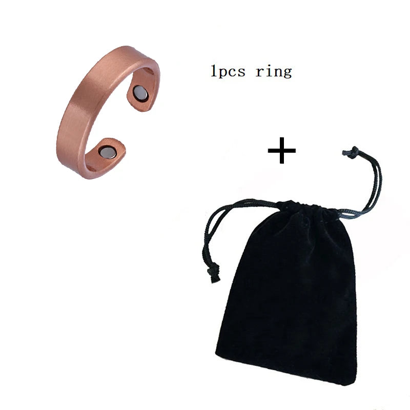 Conjunto de pulseiras e anéis de cobre puro simplicidade manguito pulseiras magnéticas para mulheres homens artrite saúde jóias de cobre sólido