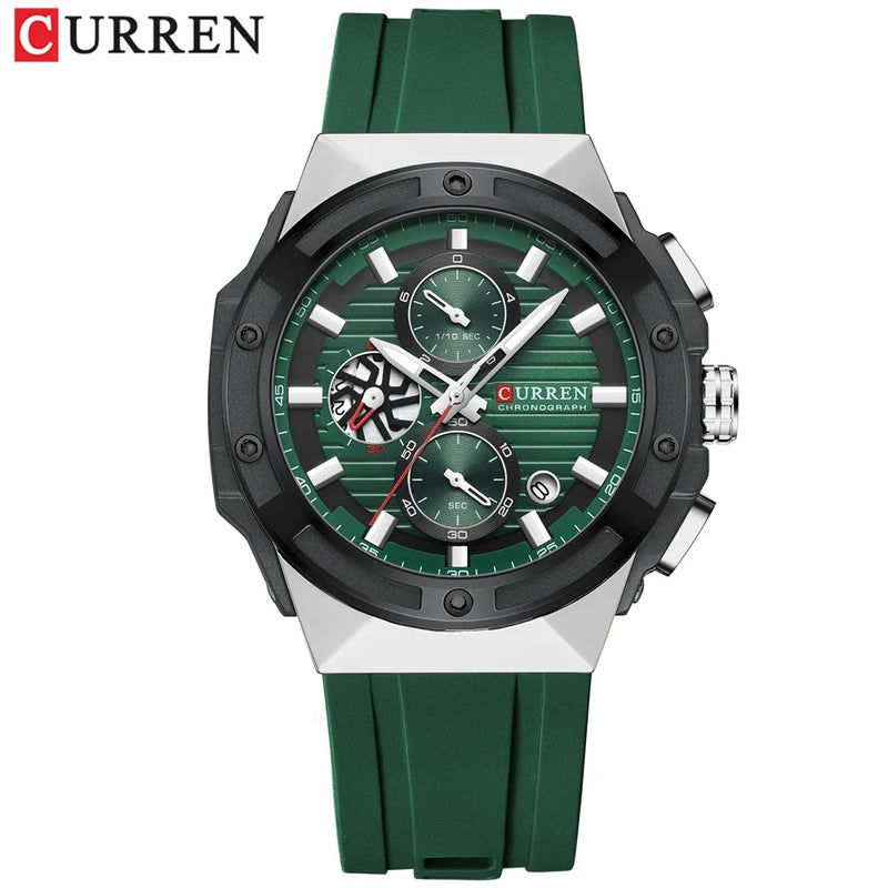 CURREN Moda Esportes Multifuncional Cronógrafo Relógio de Quartzo com Pulseira de Silicone Design Criativo Mostrador Luminoso Mãos