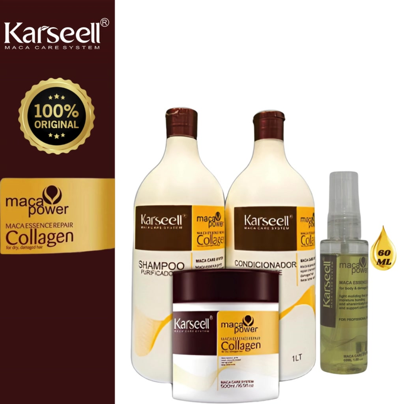 Karseell Collagen Kit 4 Unidades – Tratamento 500g + Shampoo e Condicionador 1L + Óleo