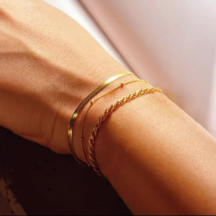 Kit 3 Pulseiras SEMI JOIA Banhada Ouro 18k Cordão Baiano Fio Liso Metalizada Conjunto Pulseira Feminina de Bolinha