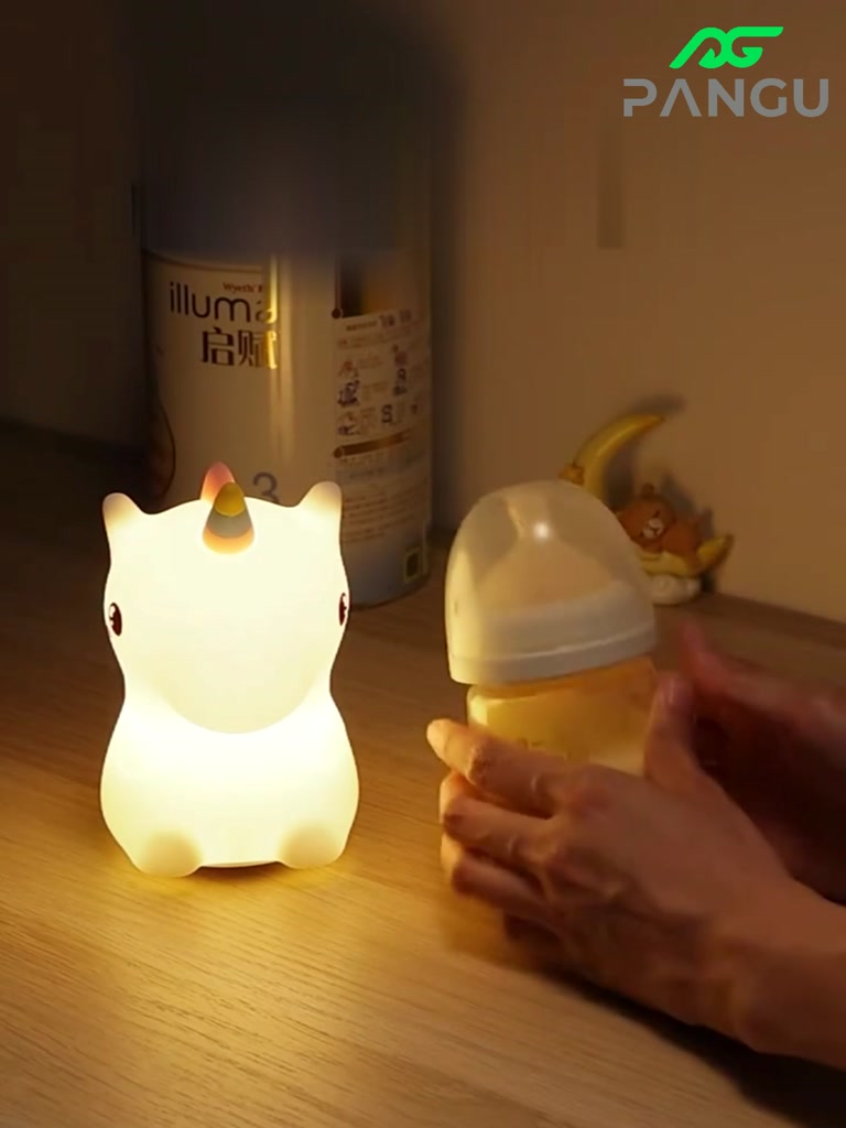 Luminária de Unicórnio Silicone Mesa Lâmpada Noturna Abajur Fofo Sensor Toque Touch Led Cordeiro