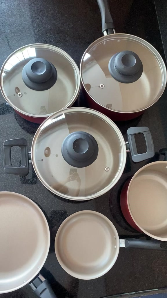 Jogo Panela Caçarola Conjunto Kit 9 Pçs Antiaderente Tampa Vidro Teflon