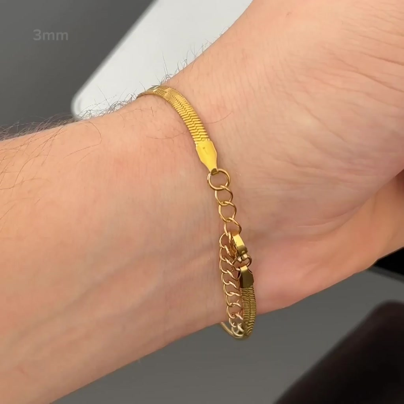 Pulseira masculina malha fina ouro 18K Aço Inoxidável unissex