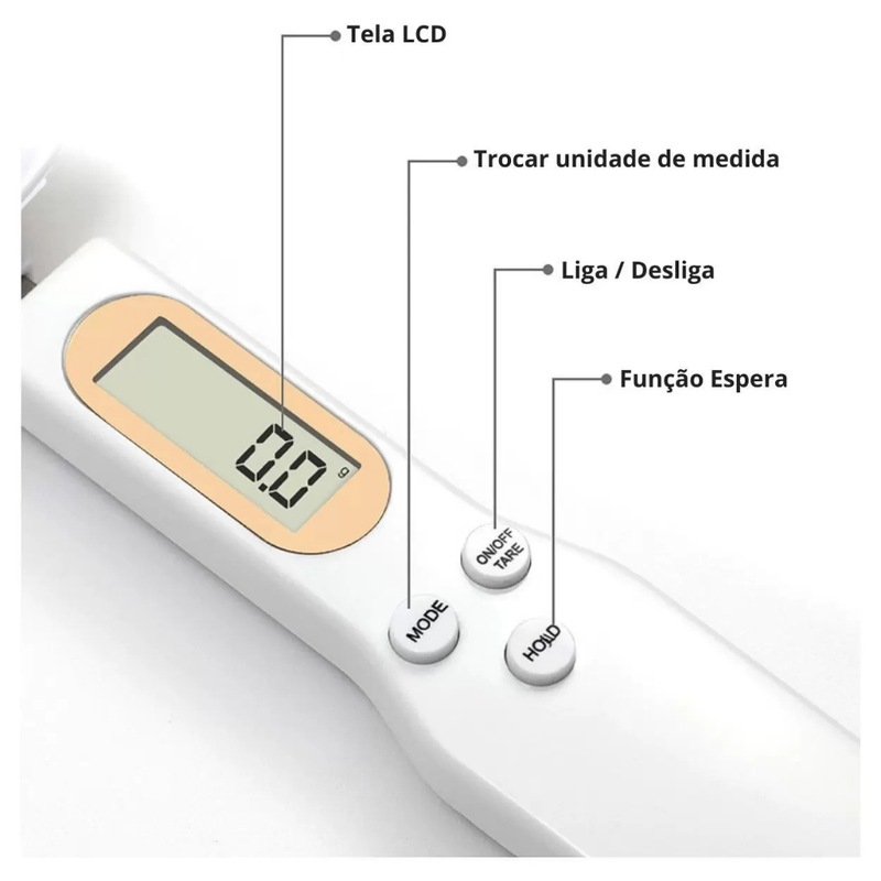 Colher Medidora Digital Medida Portátil com Balança para Alimentos Casa Cozinha Peso Nutrição Dieta Precisão Medição Confeiteiro