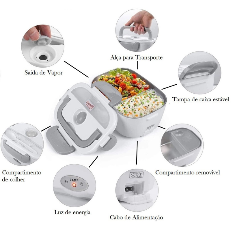Marmita Elétrica Veicular Tomada Bivolt 110V/220V E 12V/24V - Marmita Térmica Para Comida