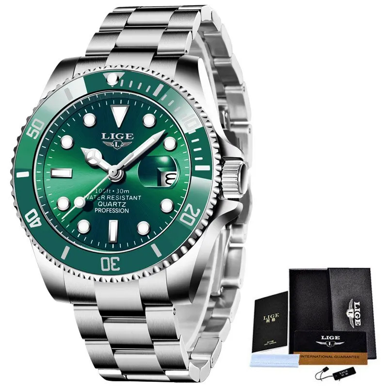 Relógio Lige LG10045 Original Masculino De Luxo Ponteiros Luminosos Pulseira De Metal Com Caixa