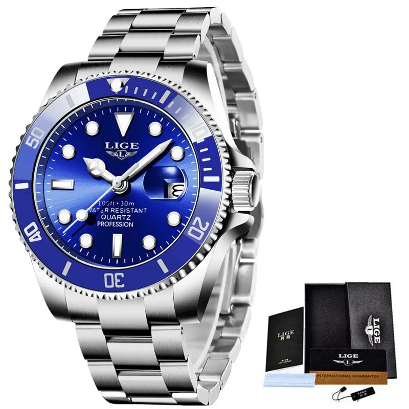 Relógio Lige LG10045 Original Masculino De Luxo Ponteiros Luminosos Pulseira De Metal Com Caixa