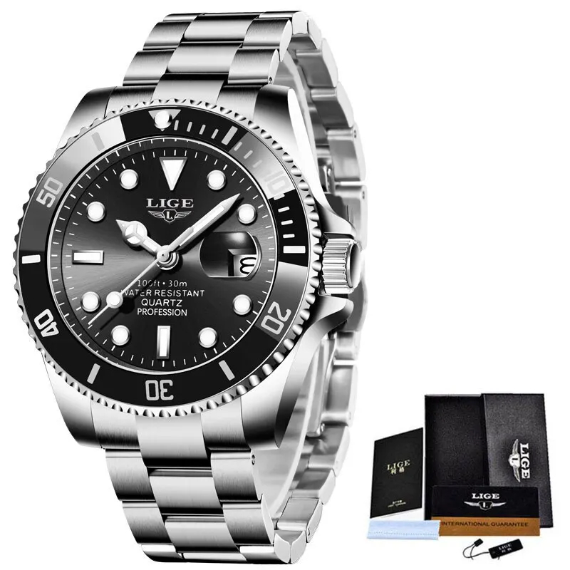 Relógio Lige LG10045 Original Masculino De Luxo Ponteiros Luminosos Pulseira De Metal Com Caixa