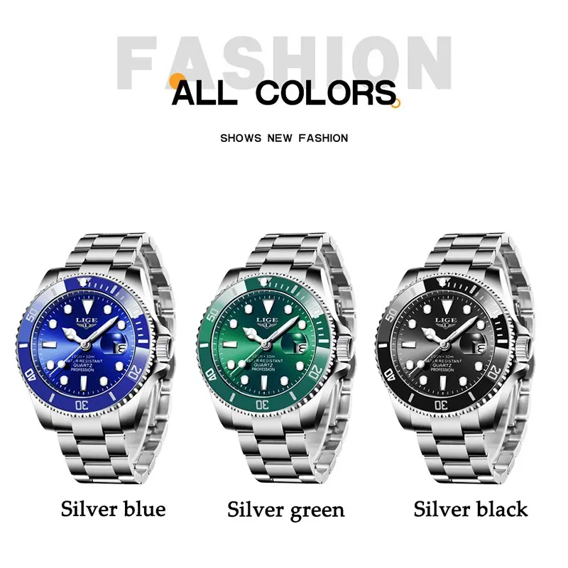 Relógio Lige LG10045 Original Masculino De Luxo Ponteiros Luminosos Pulseira De Metal Com Caixa