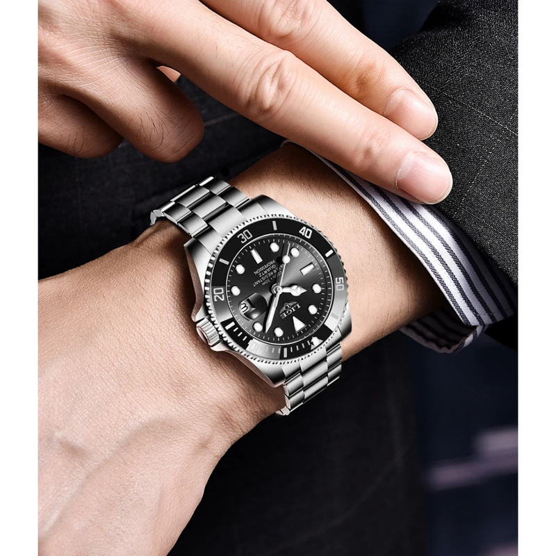 Relógio Lige LG10045 Original Masculino De Luxo Ponteiros Luminosos Pulseira De Metal Com Caixa